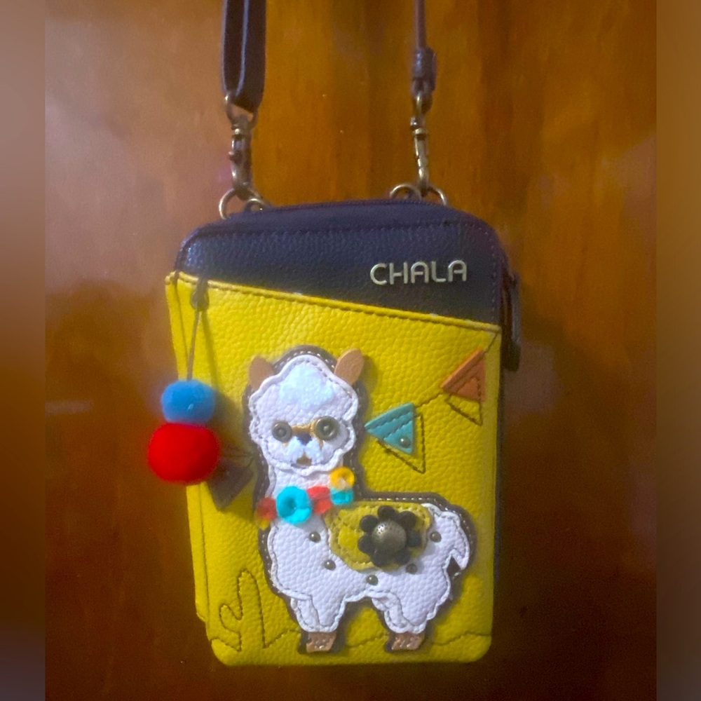 Chala Crossbody Phone Bag Purse with LLAMA Mustard Yellow Excellent NWOT